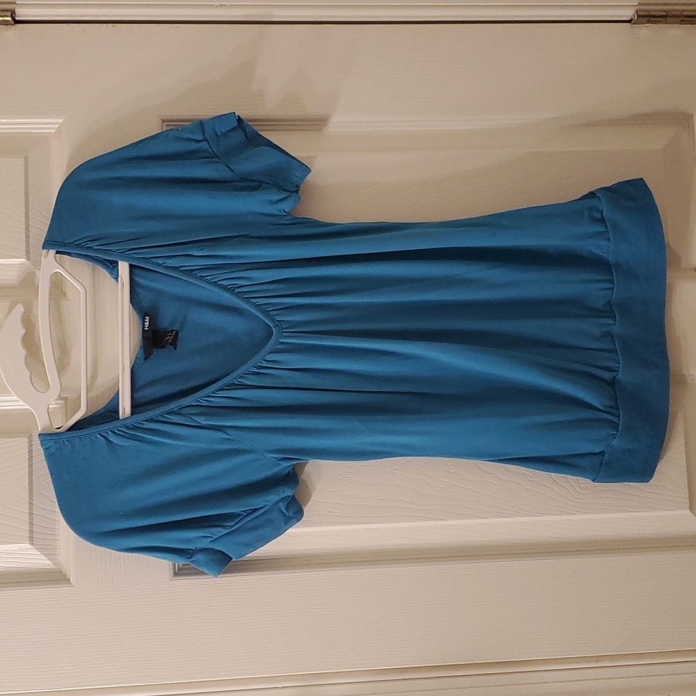 Teal Tshirt, V-Neck, Fitted Arms, H&M, Small, Stretch